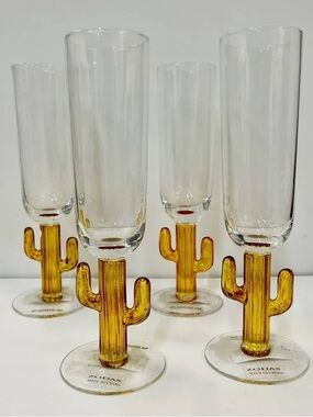 Zodax Cactus Stem Champagne Flute Glasses - Set of 4